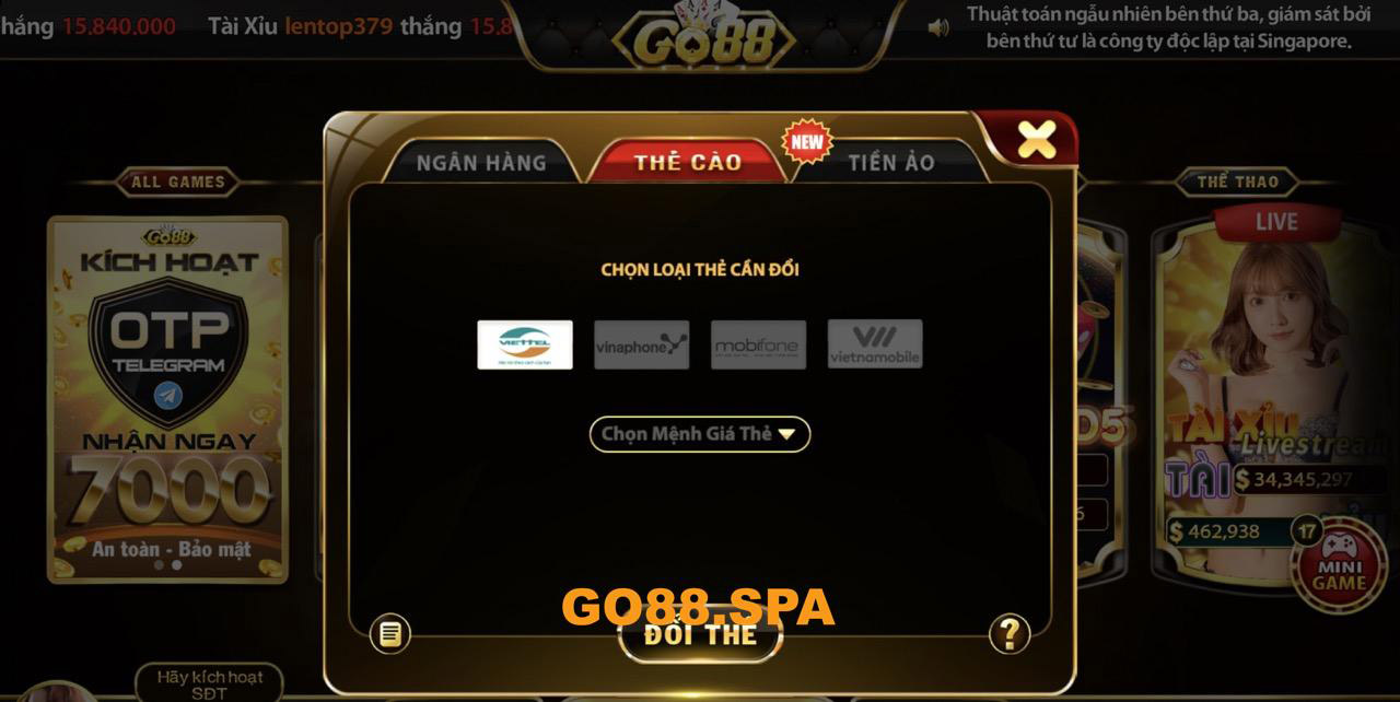 rút tiền bằng thẻ cào Go88