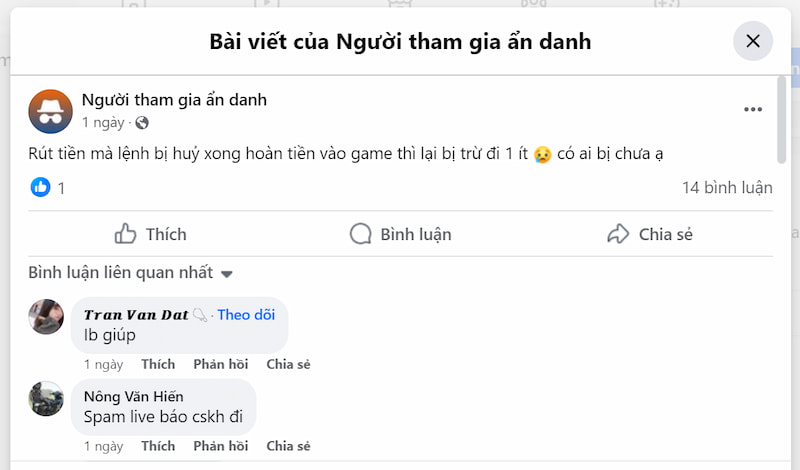 Tường thuật bài đăng rút tiền trên FB