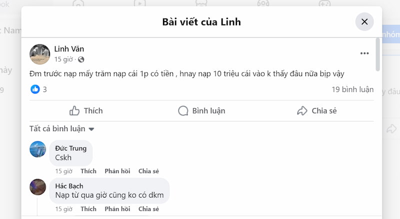 Tường thuật bài đăng rút tiền trên FB