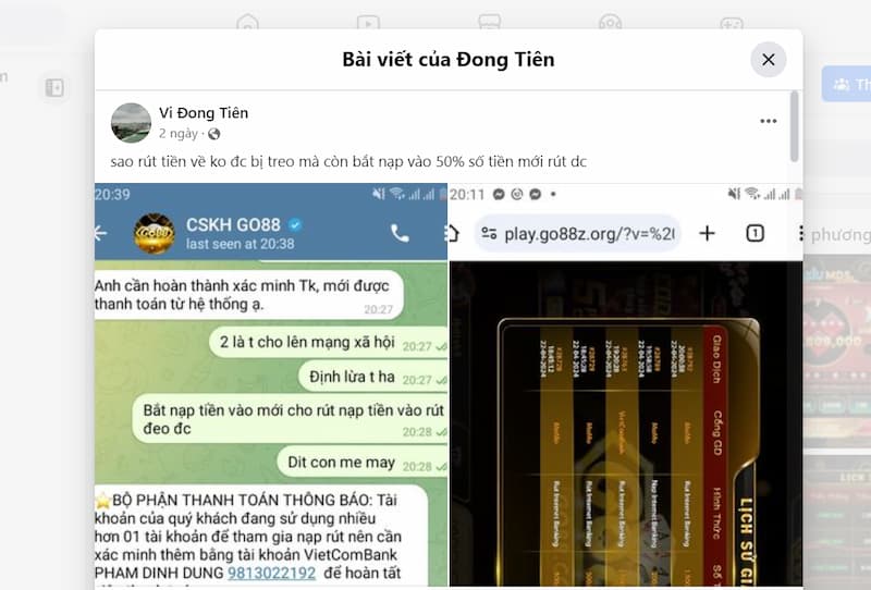 Tường thuật bài đăng rút tiền trên FB