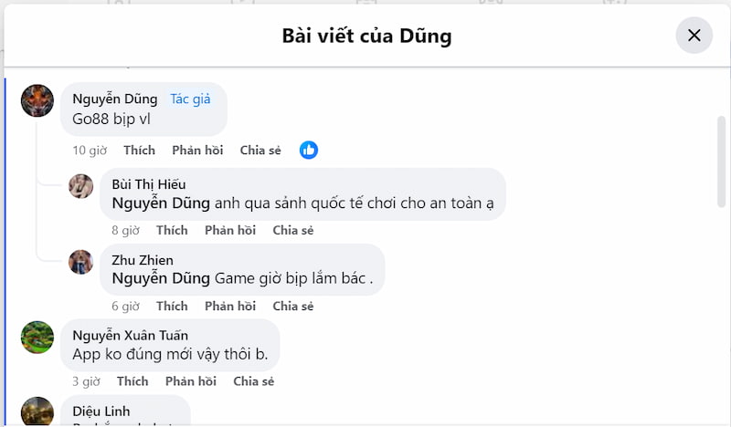 Comment của thành viên khác
