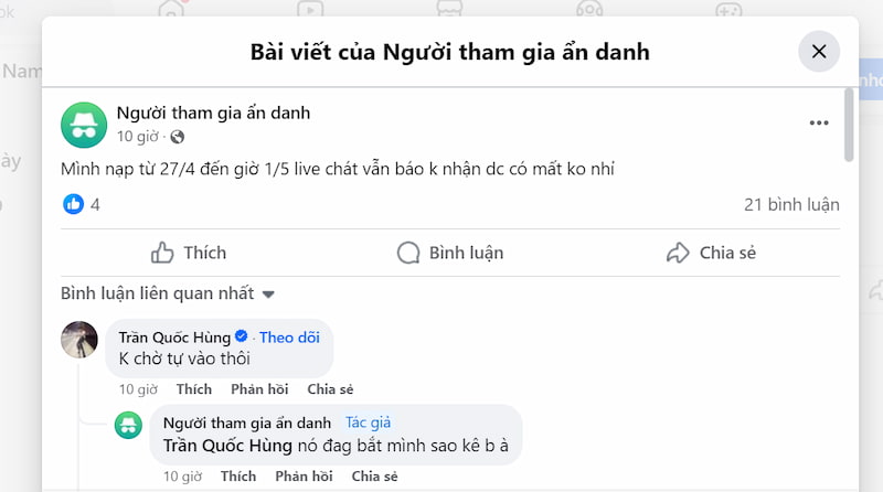 Tường thuật bài đăng rút tiền trên FB