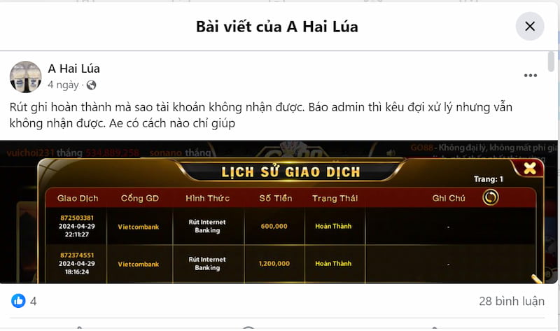 Tường thuật bài đăng rút tiền trên FB